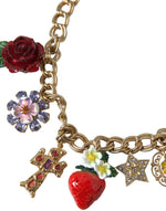 Dolce & Gabbana Gold Chain Rose Cross Strawberry Star Pendant Women's Necklace