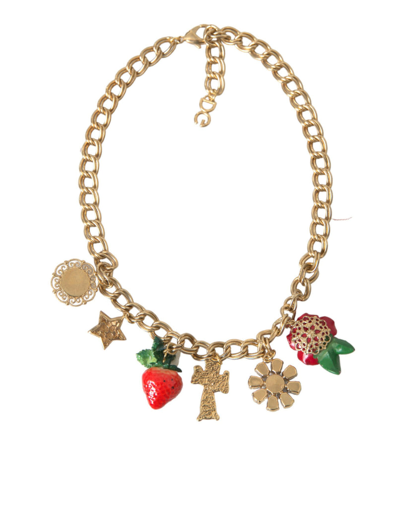 Dolce & Gabbana Gold Chain Rose Cross Strawberry Star Pendant Women's Necklace