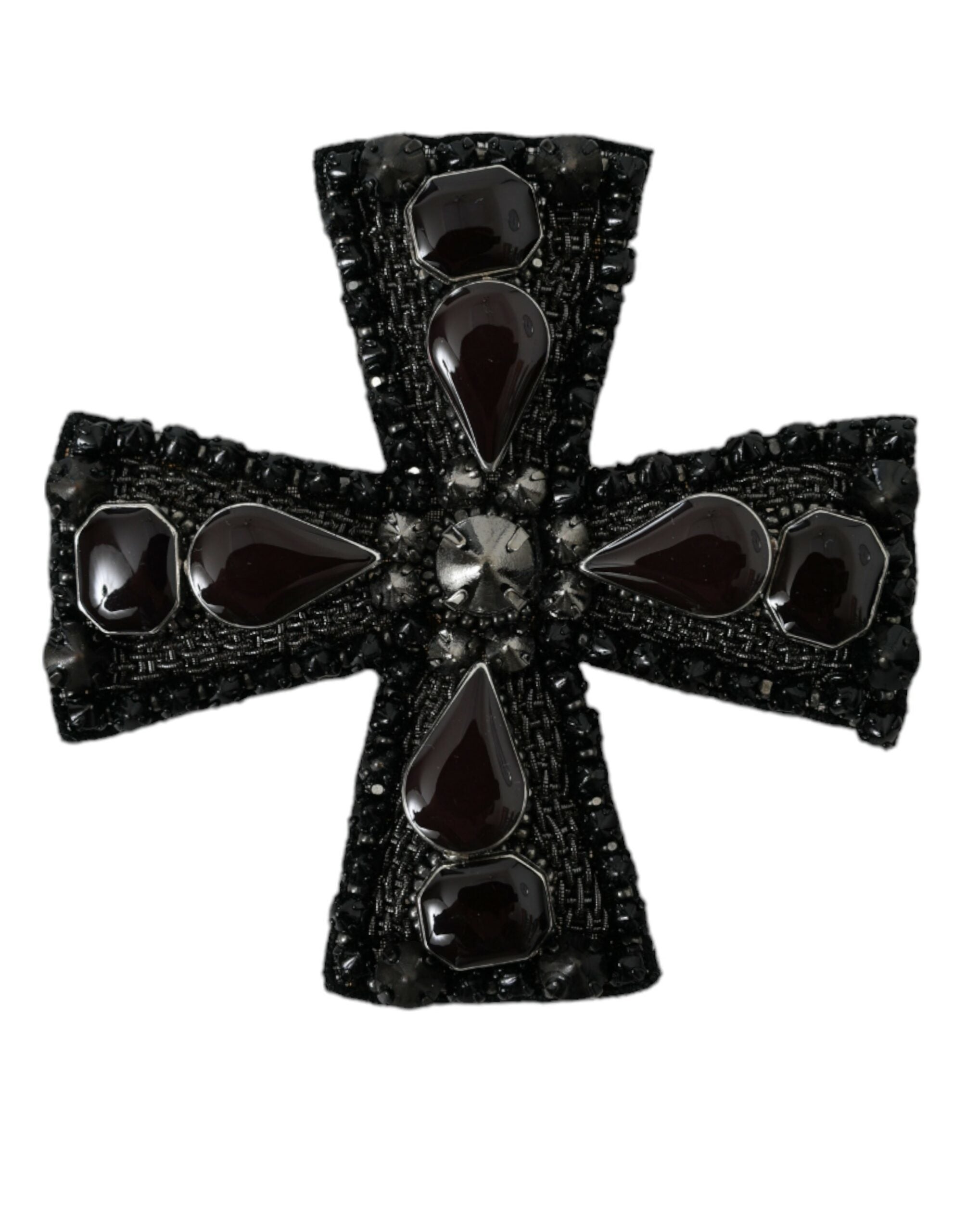 Dolce & Gabbana Black Crystals Embellished Cross Pin Men's Brooch