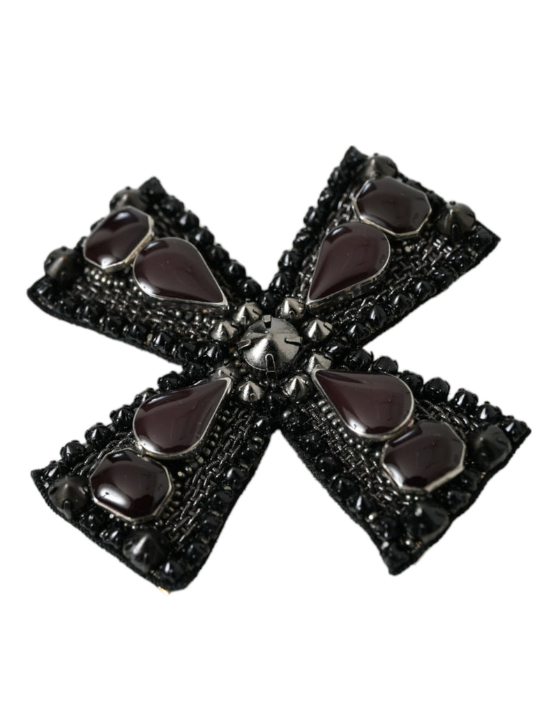 Dolce & Gabbana Black Crystals Embellished Cross Pin Men's Brooch