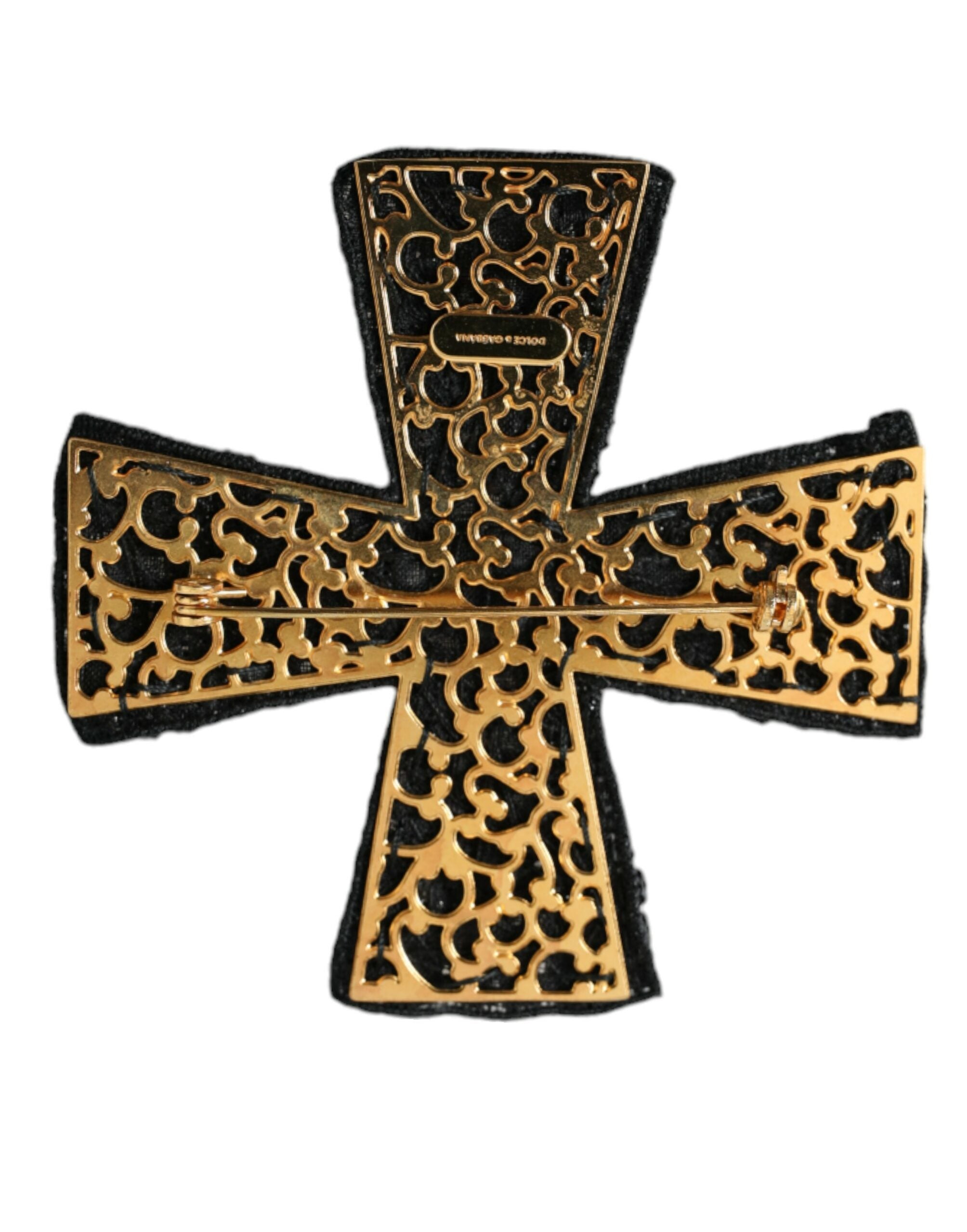 Dolce & Gabbana Black Crystals Embellished Cross Pin Men's Brooch