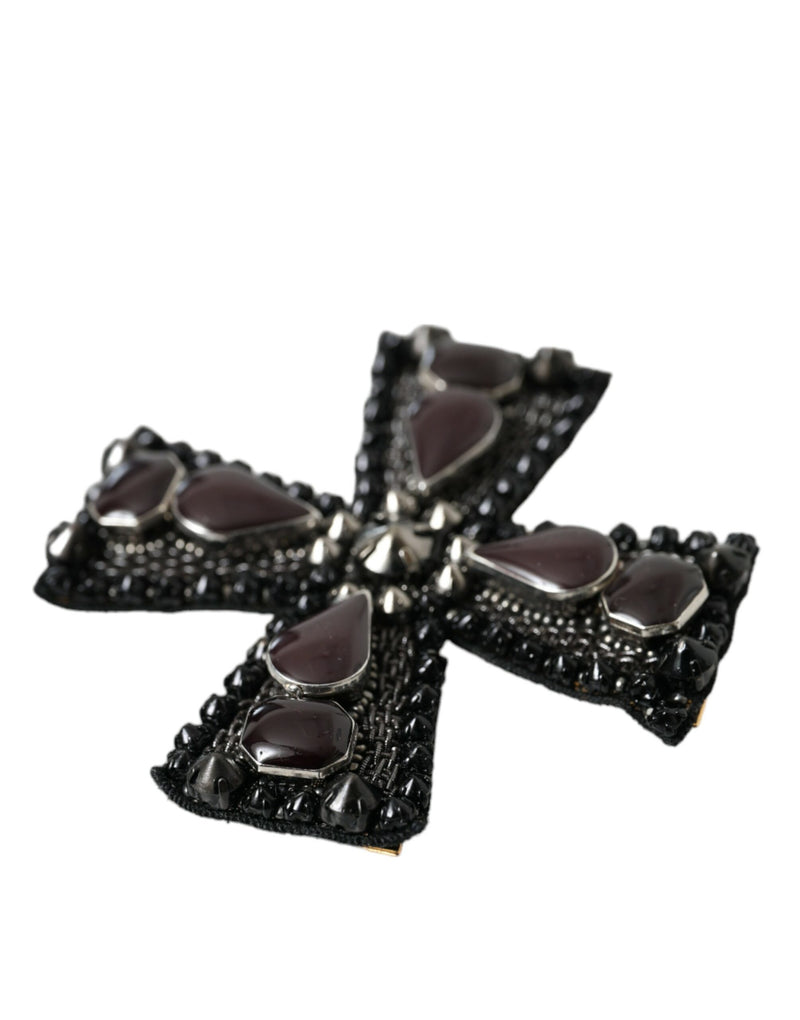 Dolce & Gabbana Black Crystals Embellished Cross Pin Men's Brooch