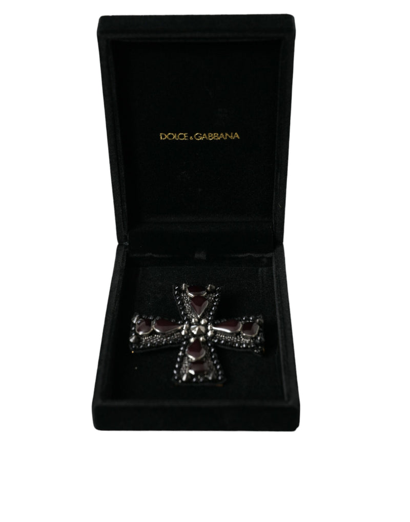 Dolce & Gabbana Black Crystals Embellished Cross Pin Men's Brooch