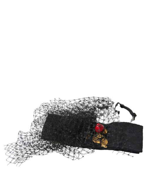 Dolce & Gabbana Black Strawberry Sicily Crystal Mesh Net Headband Women's Diadem