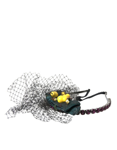 Dolce & Gabbana Black Lemons Sicily Purple Crystal Net Headband Women's Diadem