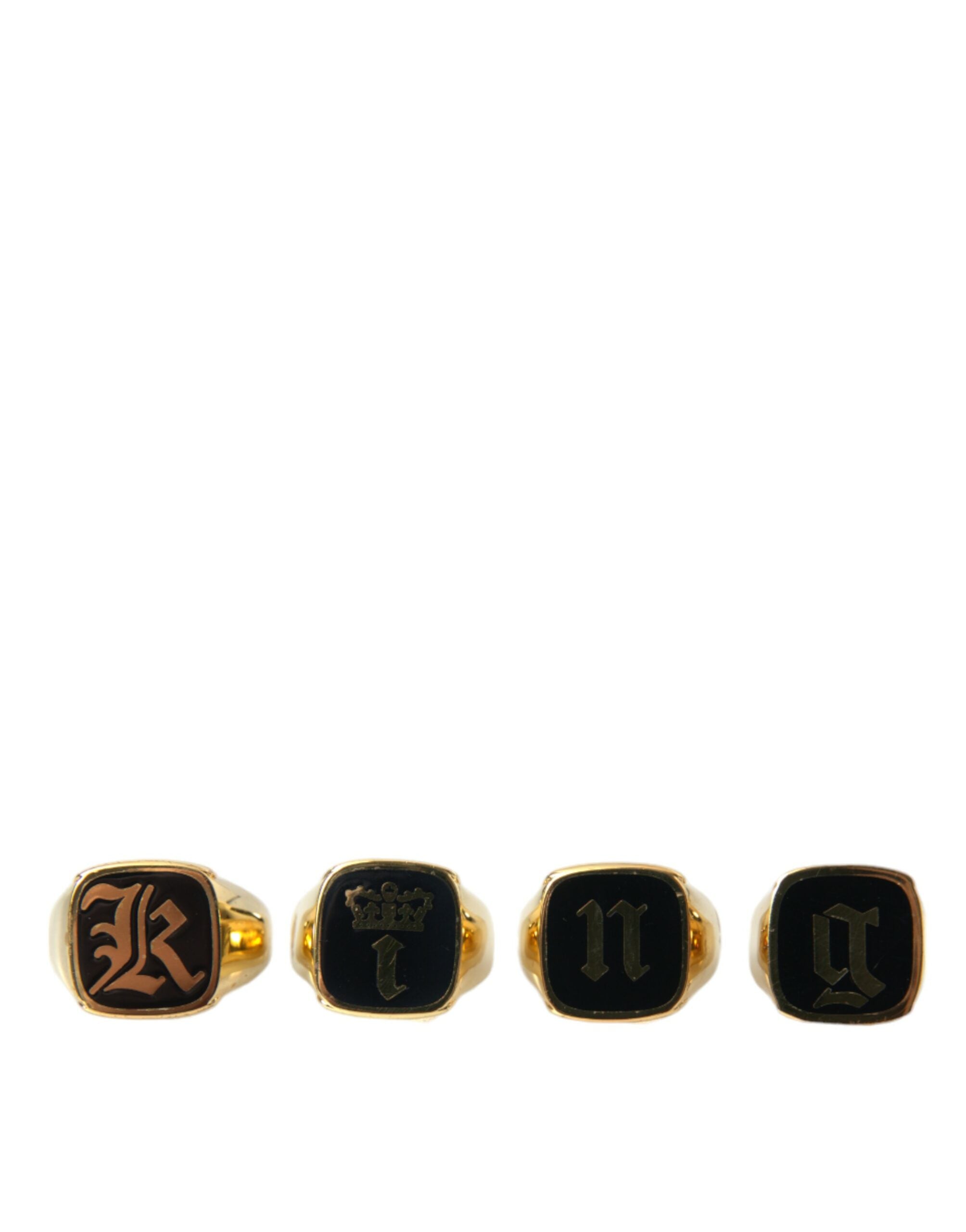 Dolce & Gabbana Gold Brass KING Enamel Set of 4 Men's Ring