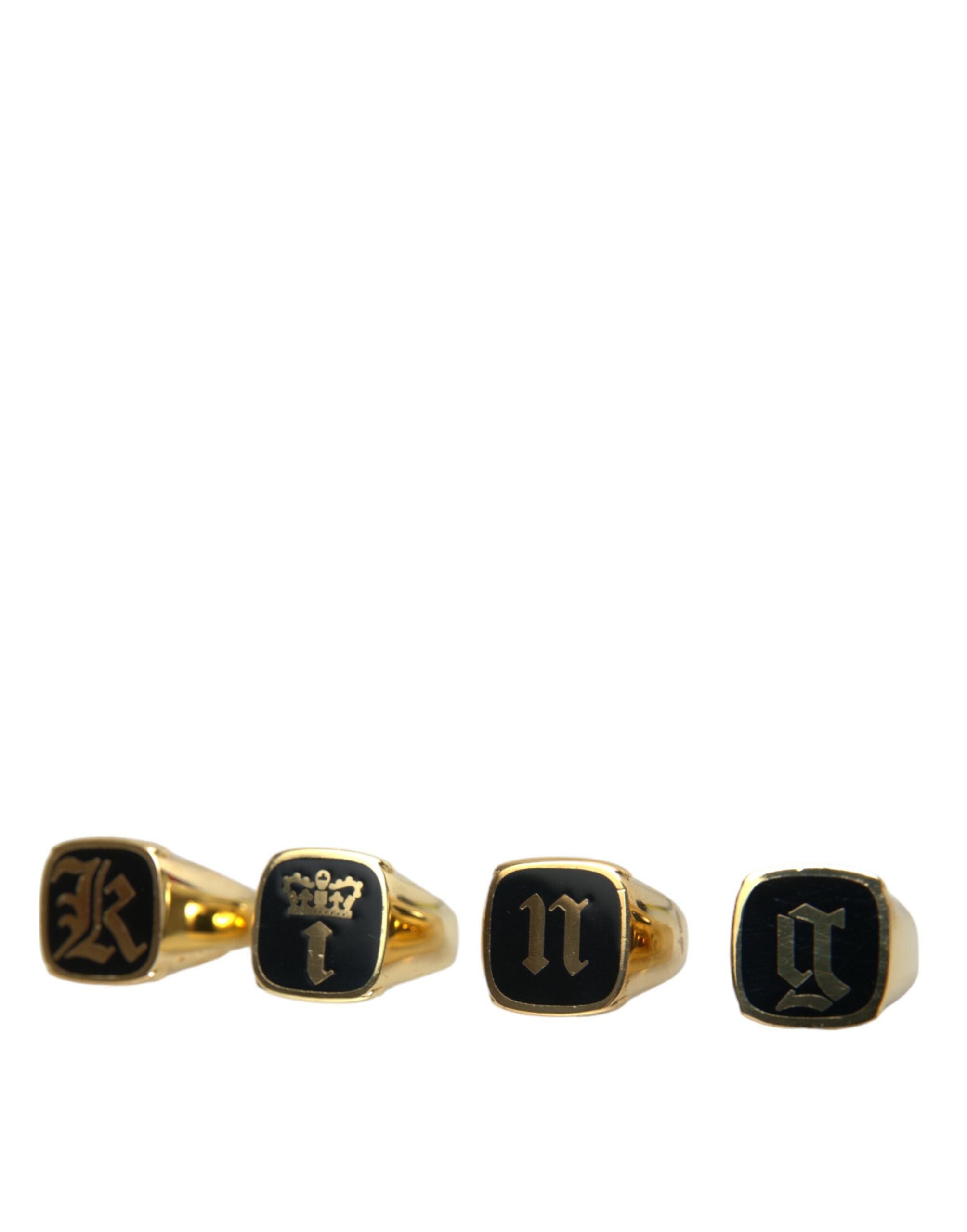 Dolce & Gabbana Gold Brass KING Enamel Set of 4 Men's Ring