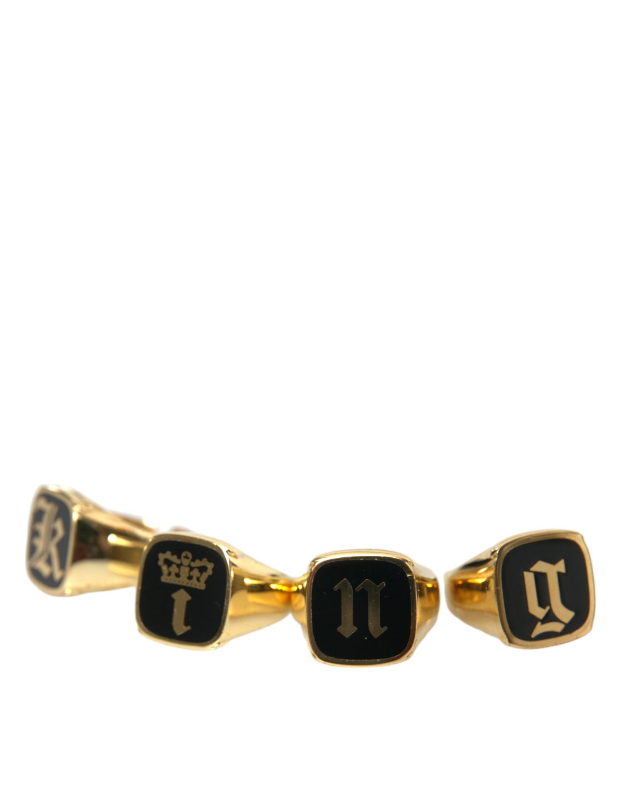 Dolce & Gabbana Gold Brass KING Enamel Set of 4 Men's Ring