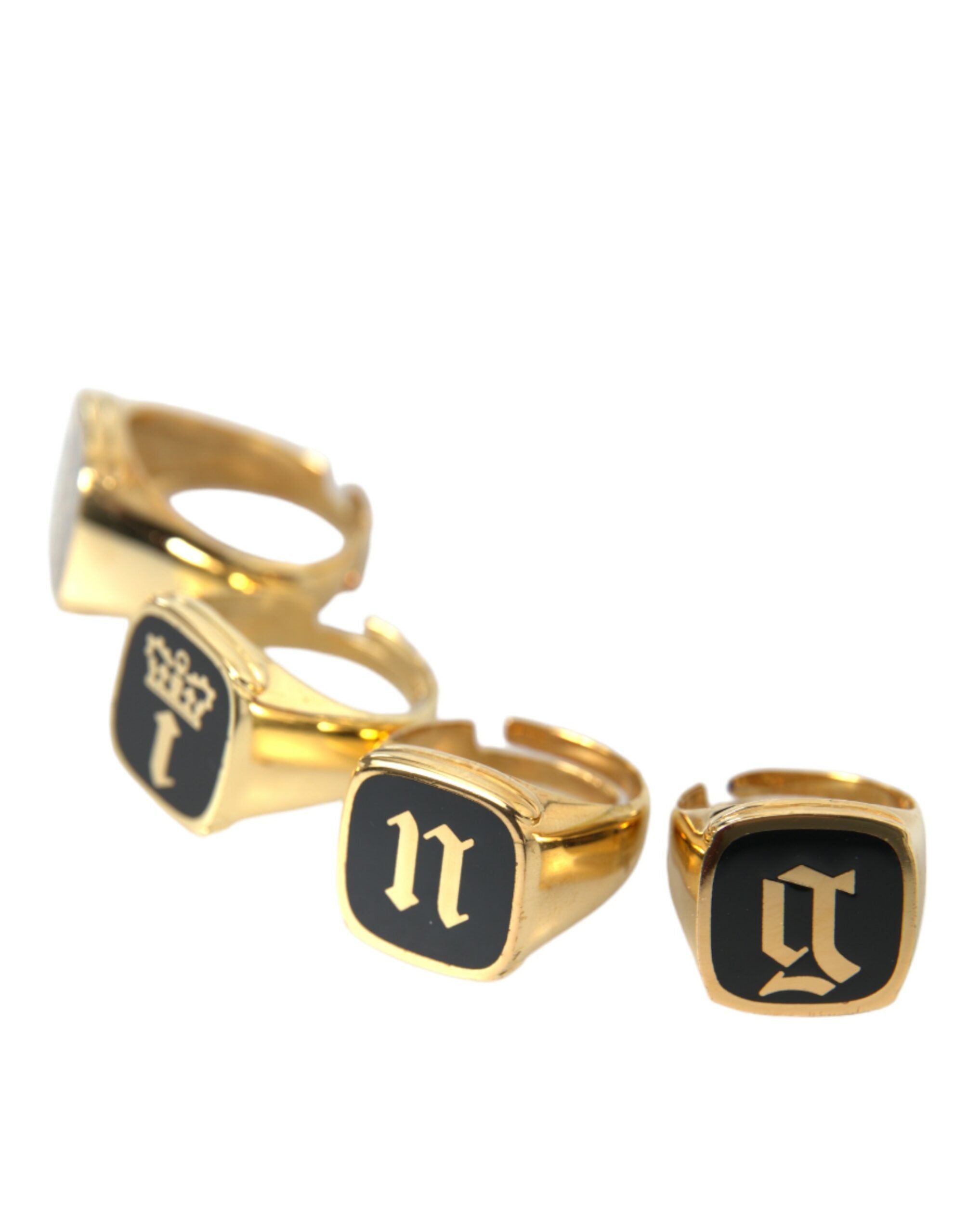 Dolce & Gabbana Gold Brass KING Enamel Set of 4 Men's Ring