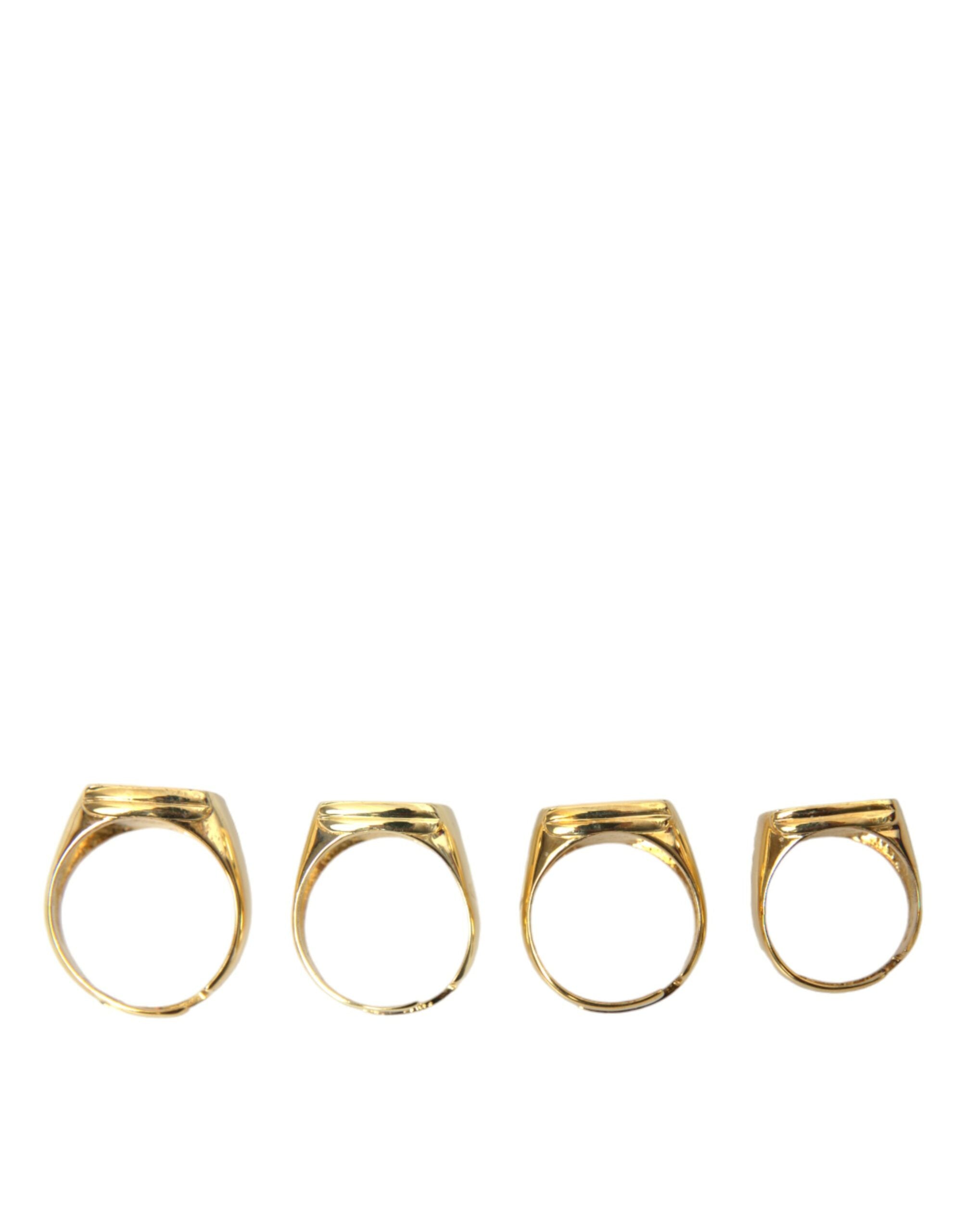 Dolce & Gabbana Gold Brass KING Enamel Set of 4 Men's Ring