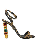 Dolce & Gabbana Gold Leopard Crystals Heels Sandals Women's Shoes