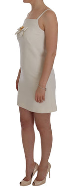 Dolce & Gabbana Elegant White Wool Shift Dress with Gold Women's Brooch