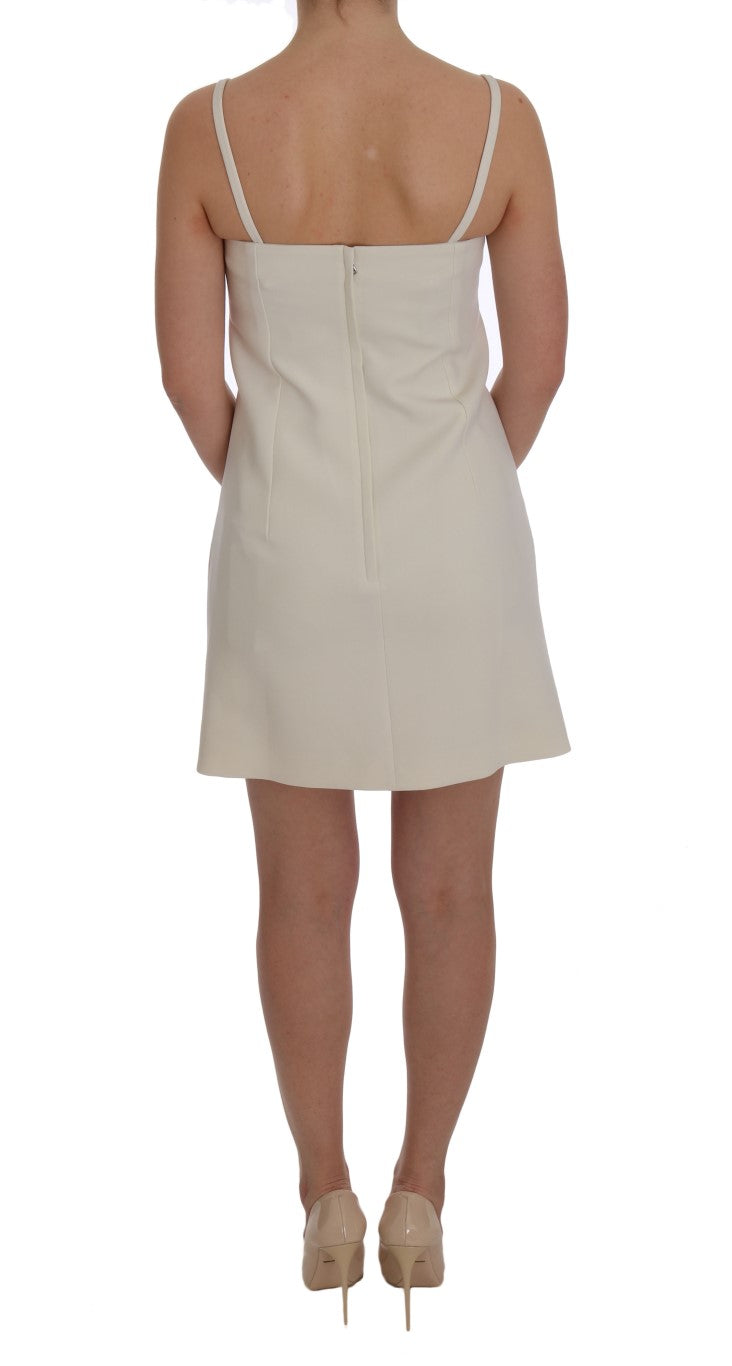 Dolce & Gabbana Elegant White Wool Shift Dress with Gold Women's Brooch