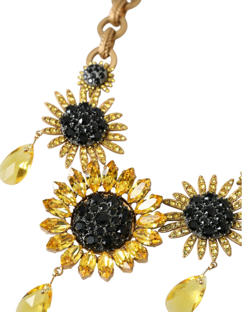 Dolce & Gabbana Gold Tone Brass Sunflower Crystal Embellished Women's Necklace