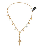 Dolce & Gabbana Gold Tone Chain Brass Beaded Statement Sicily Women's Necklace