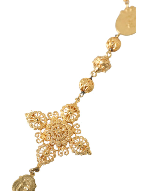 Dolce & Gabbana Gold Tone Chain Brass Beaded Statement Sicily Women's Necklace