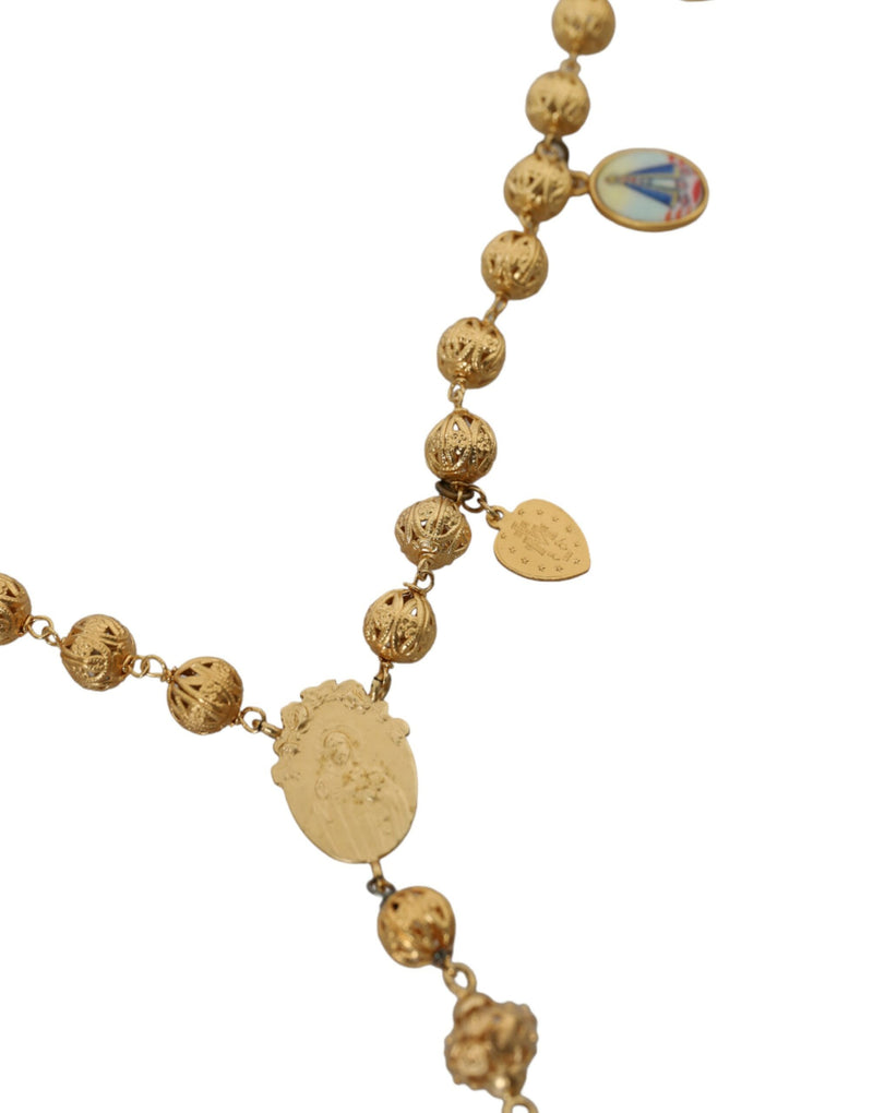 Dolce & Gabbana Gold Tone Chain Brass Beaded Statement Sicily Women's Necklace