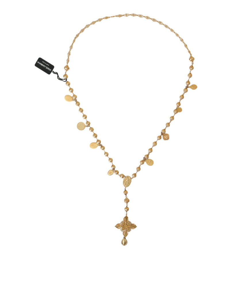 Dolce & Gabbana Gold Tone Chain Brass Beaded Statement Sicily Women's Necklace