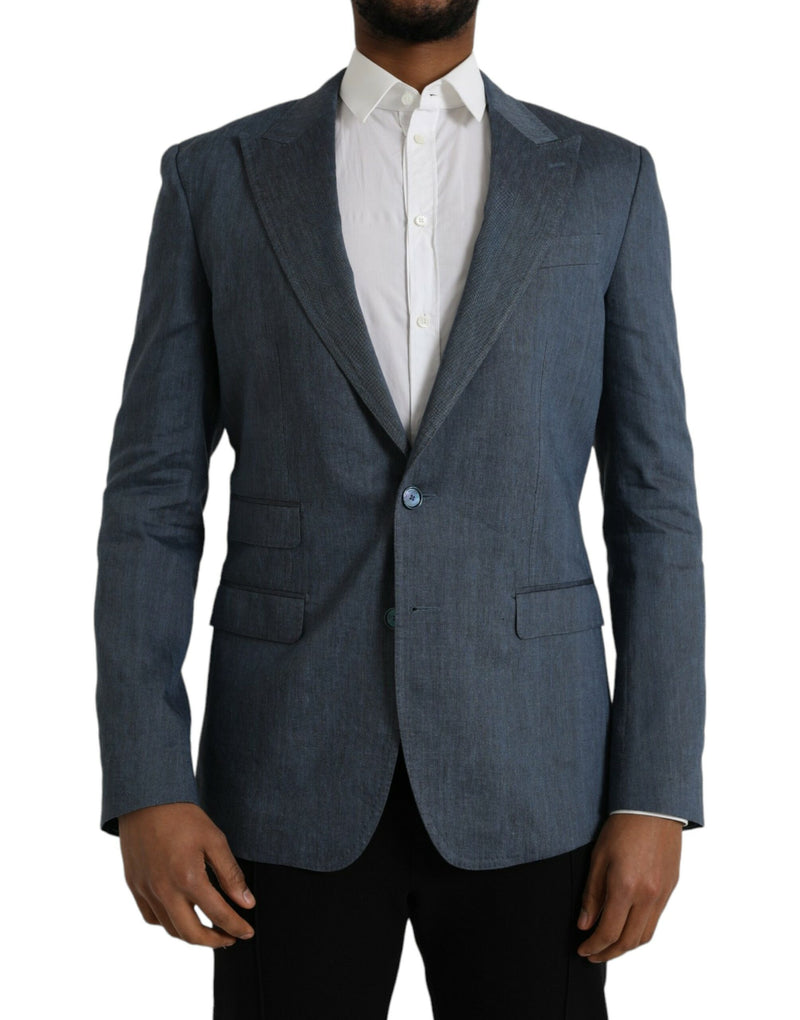 Dolce & Gabbana Blue Linen NAPOLI Single Breasted Coat Men's Blazer