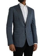 Dolce & Gabbana Blue Linen NAPOLI Single Breasted Coat Men's Blazer