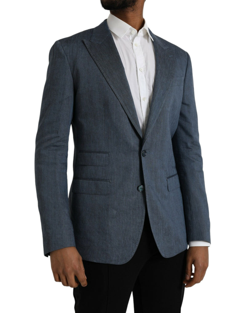 Dolce & Gabbana Blue Linen NAPOLI Single Breasted Coat Men's Blazer