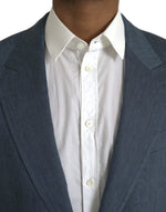 Dolce & Gabbana Blue Linen NAPOLI Single Breasted Coat Men's Blazer