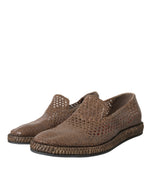 Dolce & Gabbana Brown Woven Leather Loafers Casual Men's Shoes