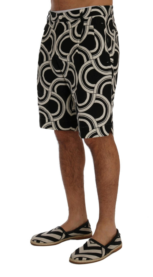 Dolce & Gabbana Chic Black & White Patterned Linen Men's Shorts