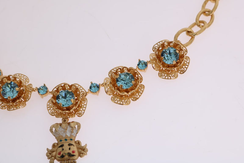 Dolce & Gabbana Gold Brass Handpainted Crystal Floral Women's Necklace