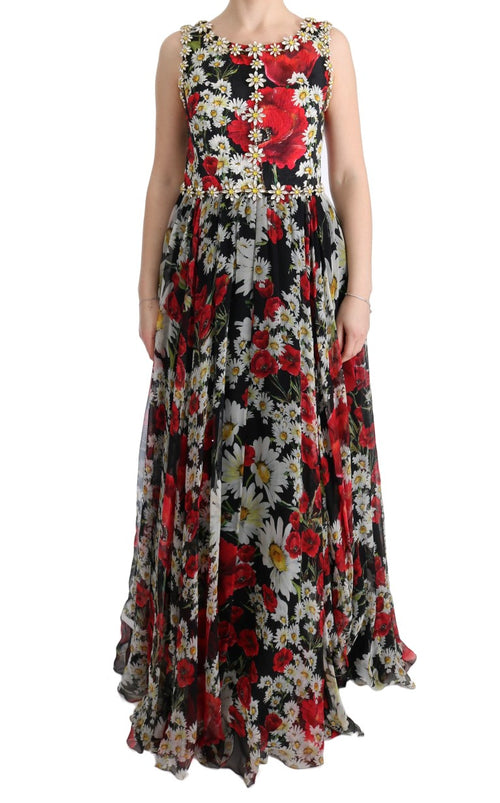 Dolce & Gabbana Floral Maxi Gown with Sunflower Print and Women's Crystals