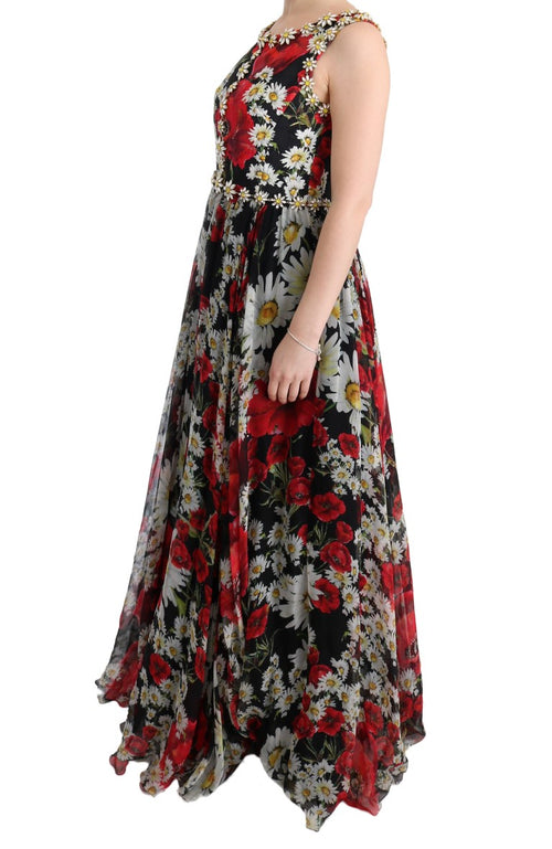 Dolce & Gabbana Floral Maxi Gown with Sunflower Print and Women's Crystals