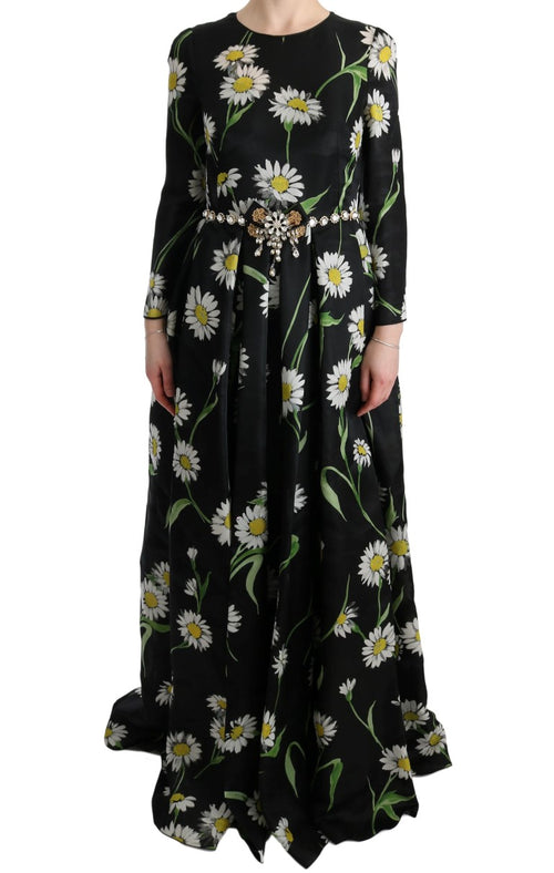 Dolce Gabbana Elegant Sunflower Maxi Gown with Women s Crystals