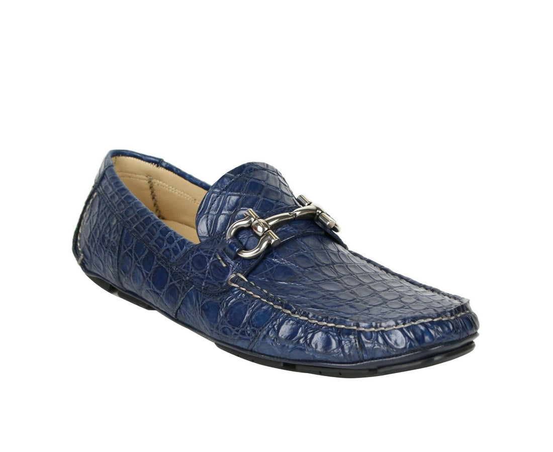 Salvatore Ferragamo Men's Parigi Dark Blue Crocodile Horsebit Loafers