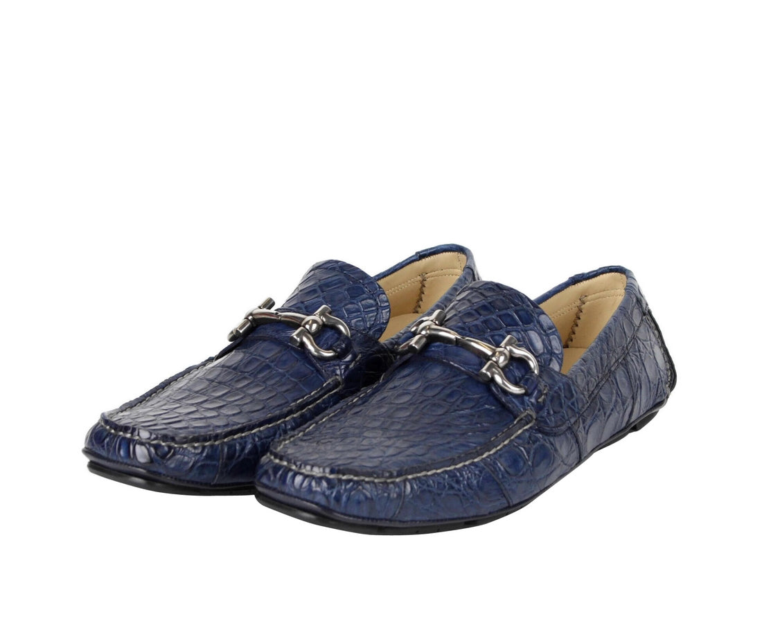 Salvatore Ferragamo Men's Parigi Dark Blue Crocodile Horsebit Loafers