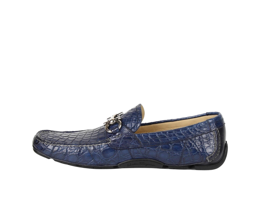 Salvatore Ferragamo Men's Parigi Dark Blue Crocodile Horsebit Loafers