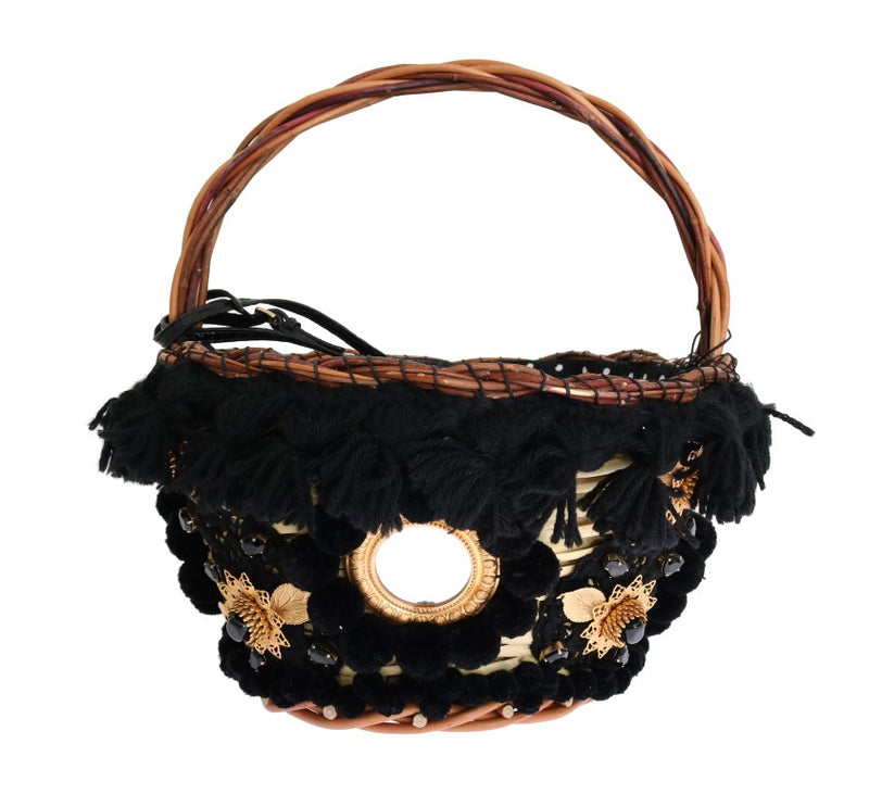 Dolce & Gabbana Chic Beige & Black Straw Snakeskin Bucket Women's Bag