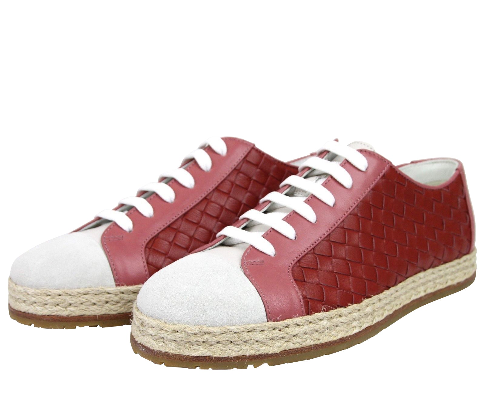 Bottega Veneta Women's Pink / Red Leather Woven Lace Ups Sneakers