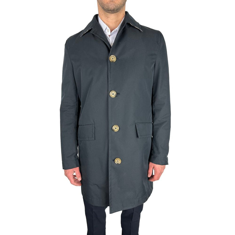 Aquascutum Elegant Navy Blue Single-Breasted Trench Men's Coat