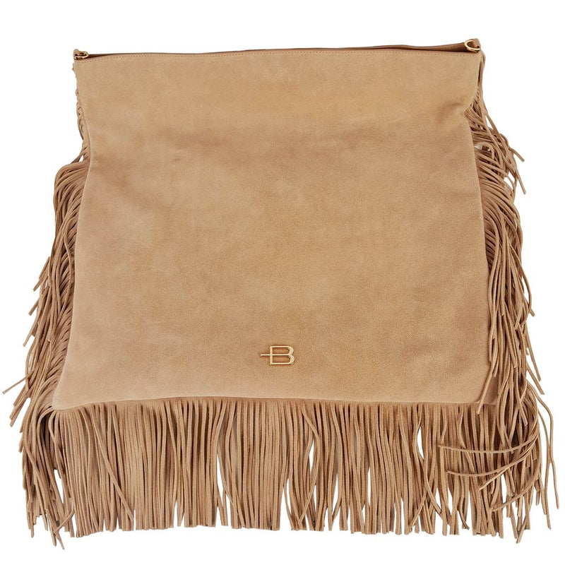 Baldinini Trend Chic Beige Suede Fringe Shoulder Women's Bag