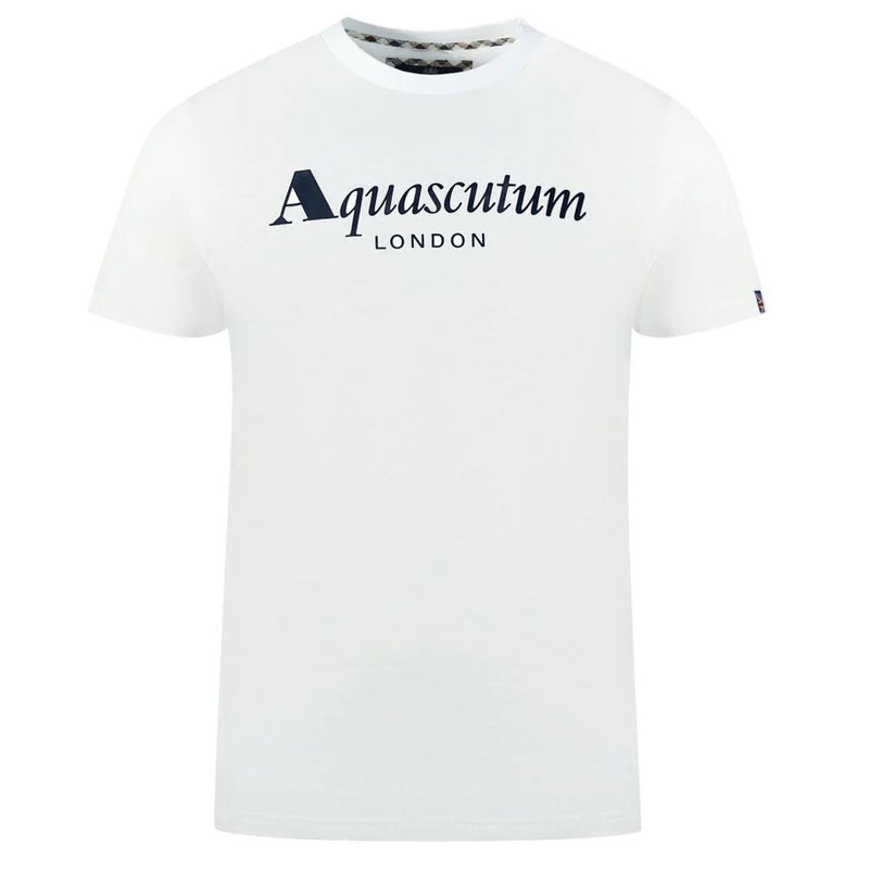 Aquascutum Classic White Cotton Logo Tee with Flag Men's Detail