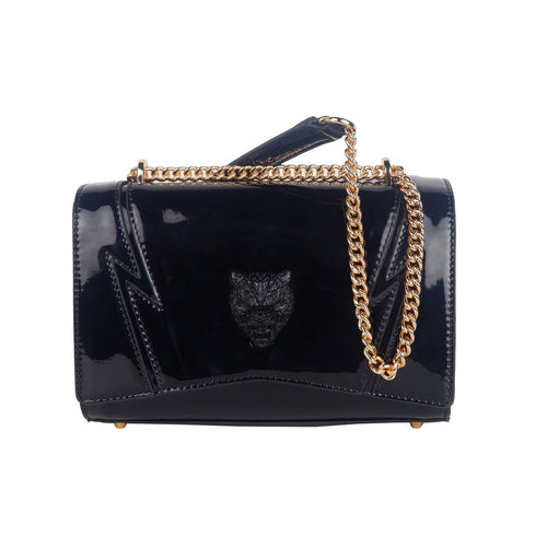 Plein Sport Chic Patent Effect Chain Shoulder Women's Bag