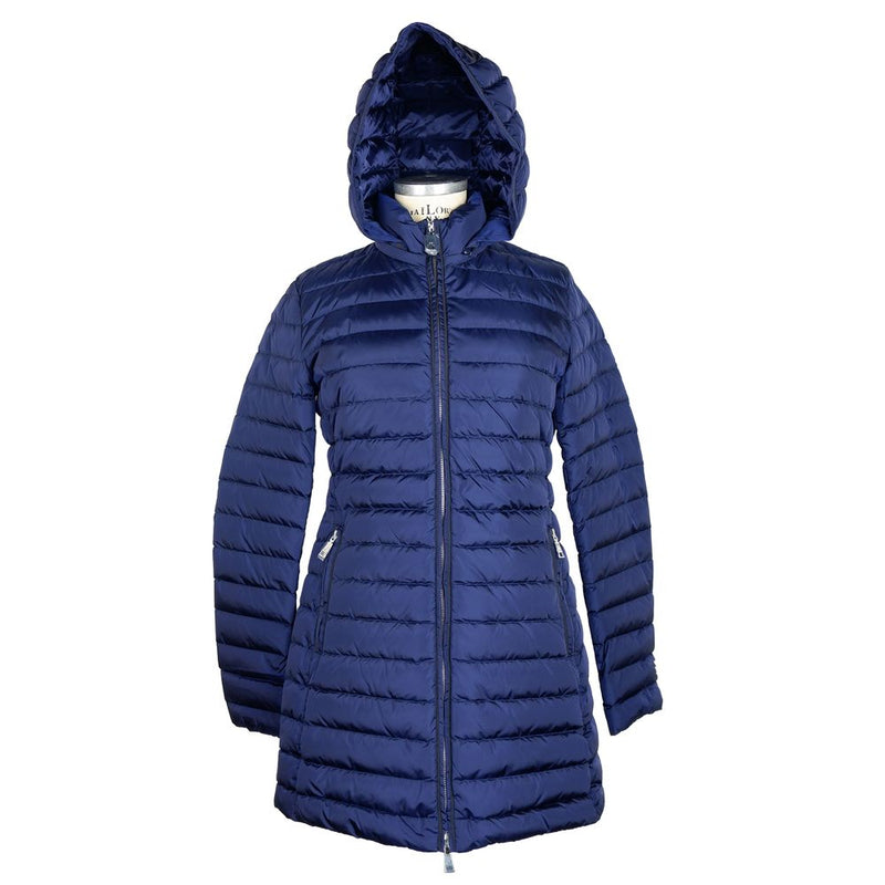 Add Elegant Blue Down Puffer Jacket with Women's Hood