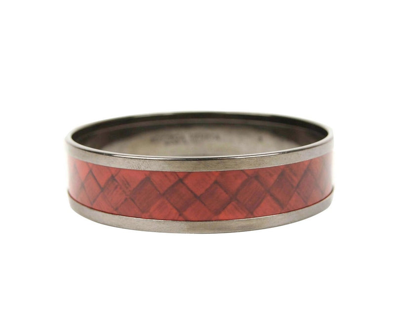 Bottega Veneta Women's Red / Black Enamel Metal Woven Silver Bracelet (Small)