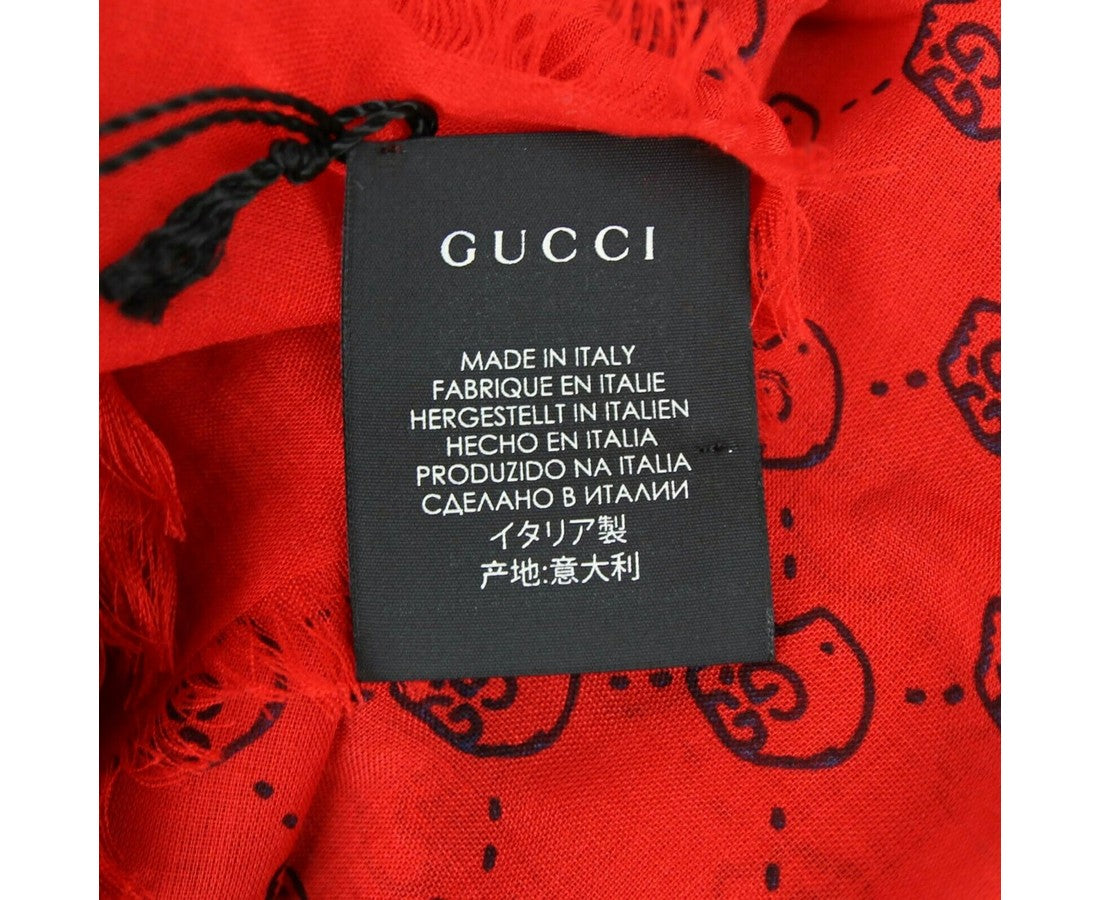 Gucci Women's Ghost Red Modal / Silk GG Skull Print Large Square Scarf