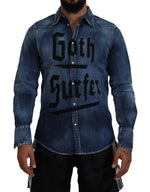 Dsquared² Blue Washed Goth Surfer Print Men Denim Men's Shirt (Pre-Owned)