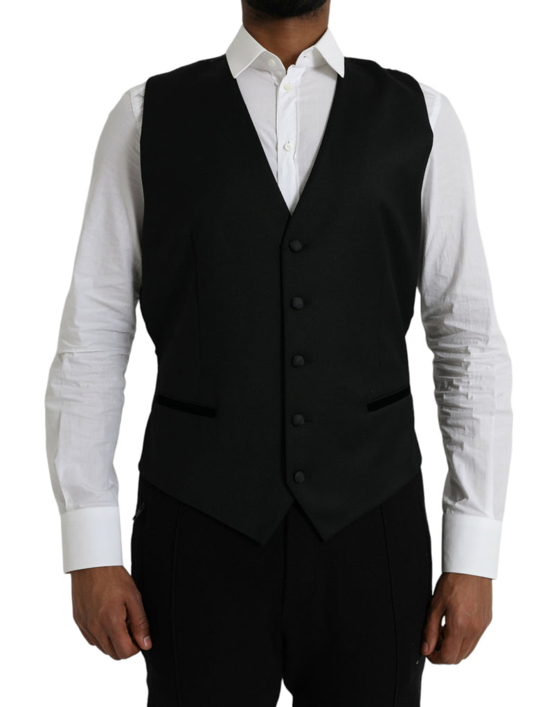 Dolce & Gabbana Black Silk Waistcoat Dress Formal Men's Vest