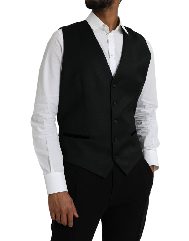 Dolce & Gabbana Black Silk Waistcoat Dress Formal Men's Vest