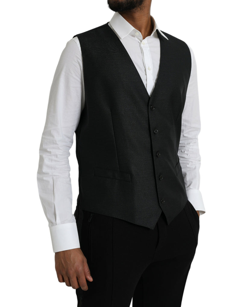 Dolce & Gabbana Black Wool Waistcoat Dress Formal Men's Vest