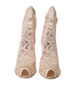 Dolce & Gabbana Beige Stretch Taormina Lace Boots Women's Shoes