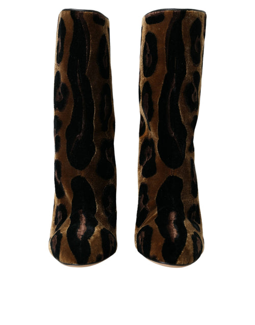 Dolce & Gabbana Brown Giraffe Leather Mid Calf Boots Women's Shoes